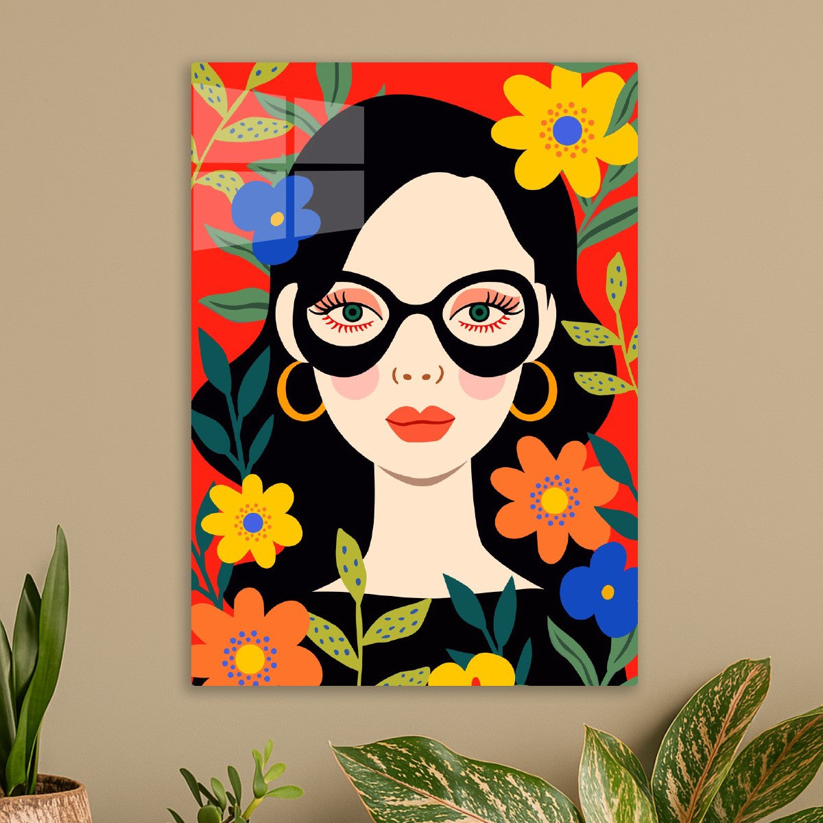 Bold Woman in Floral Frame