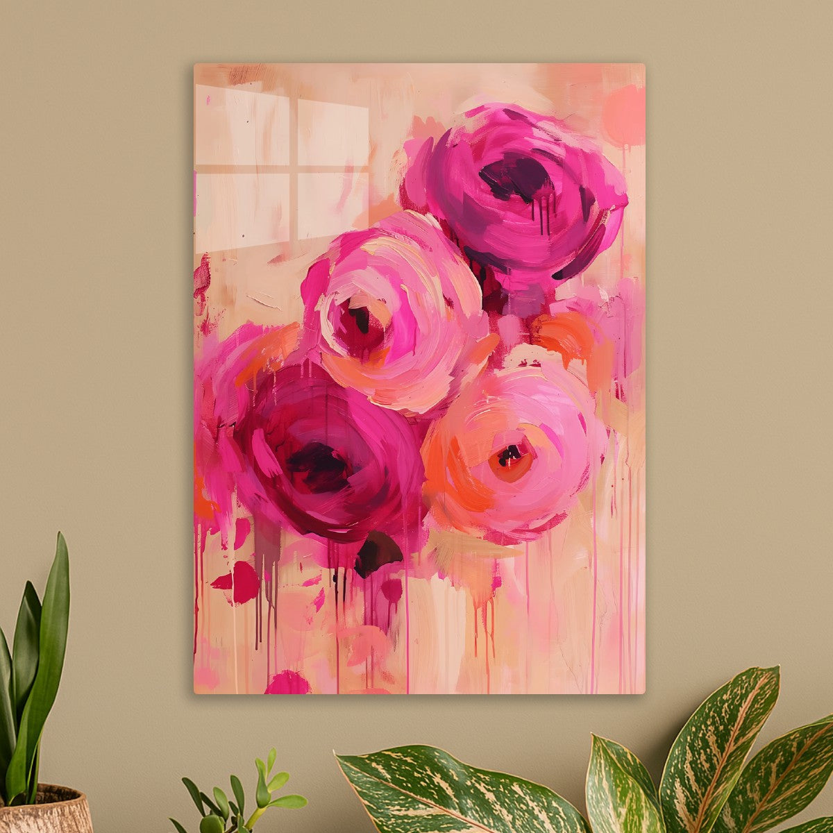 Bold Roses on Blush Canvas
