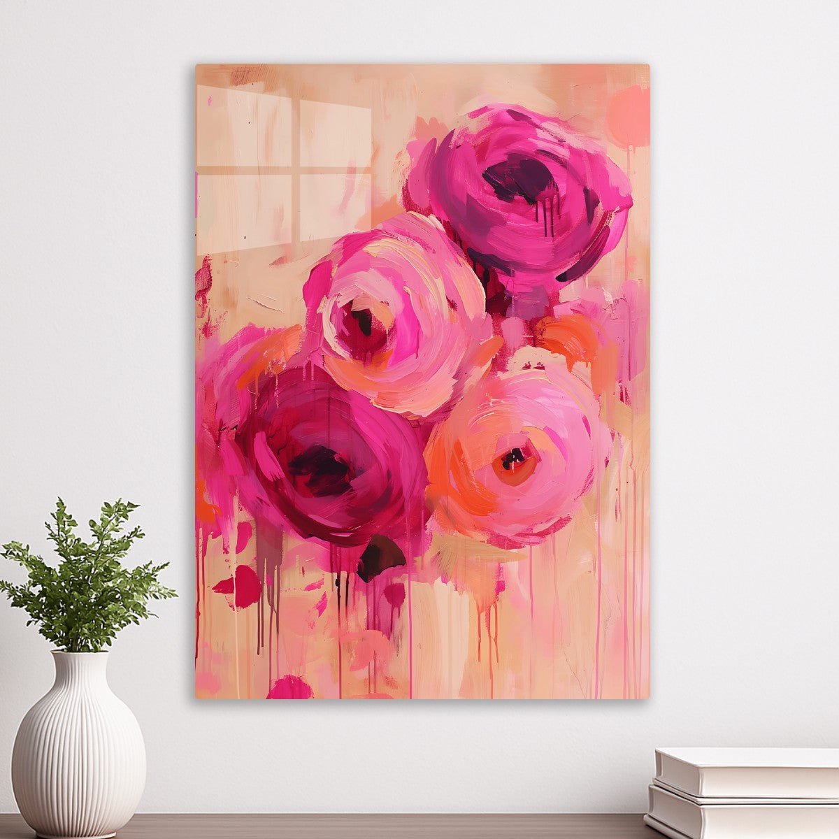 Bold Roses on Blush Canvas