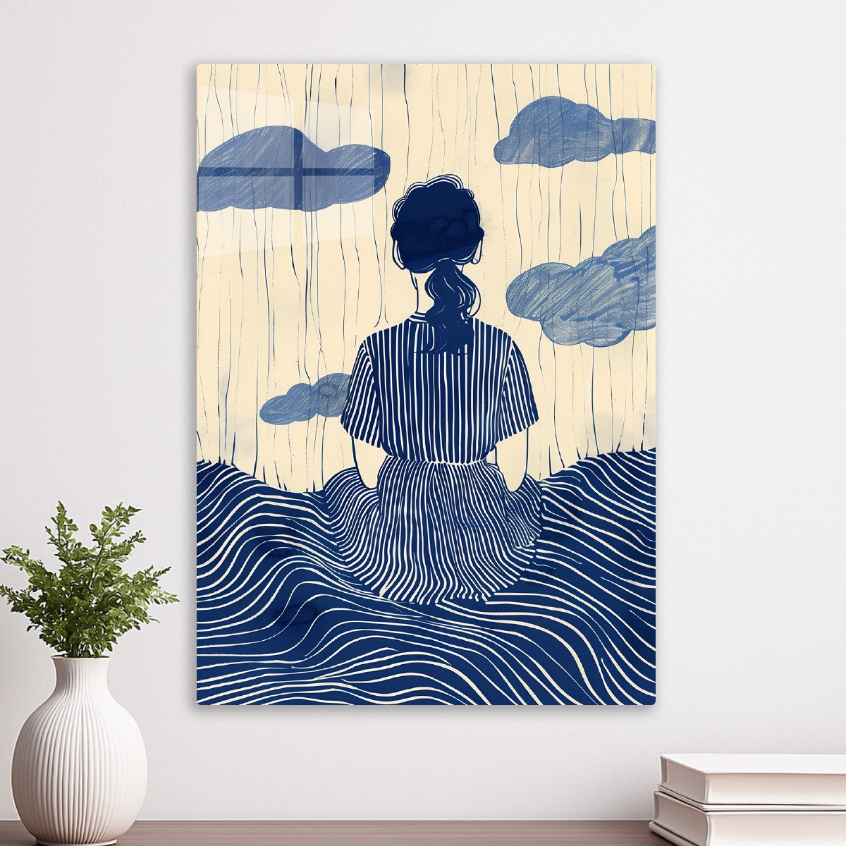 Minimalist Blue Line Art Woman