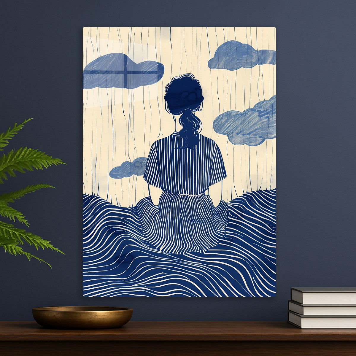 Minimalist Blue Line Art Woman