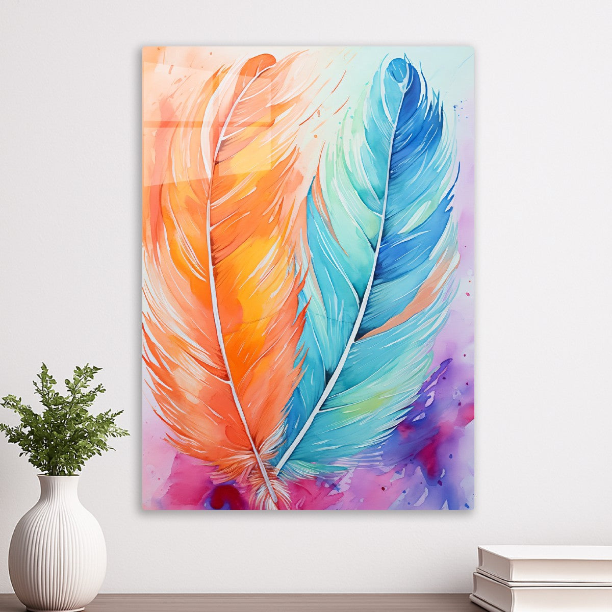 Vibrant Feathers Orange Blue