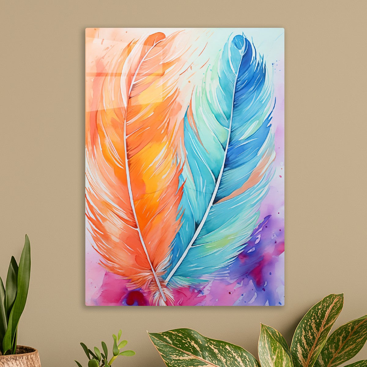 Vibrant Feathers Orange Blue