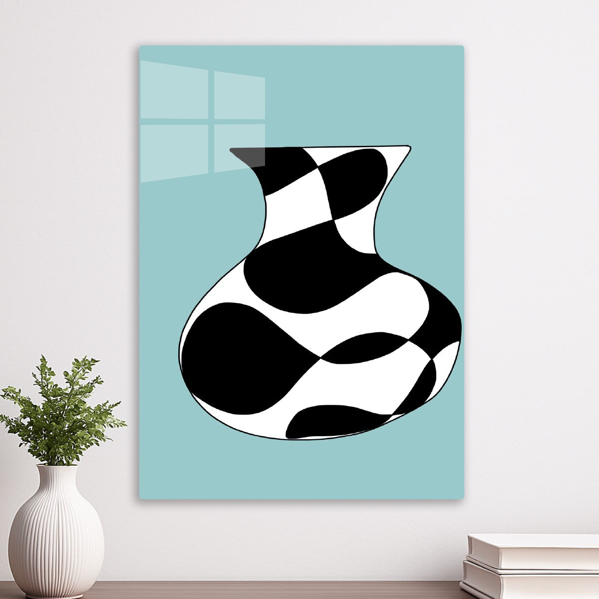 Black and white line pot