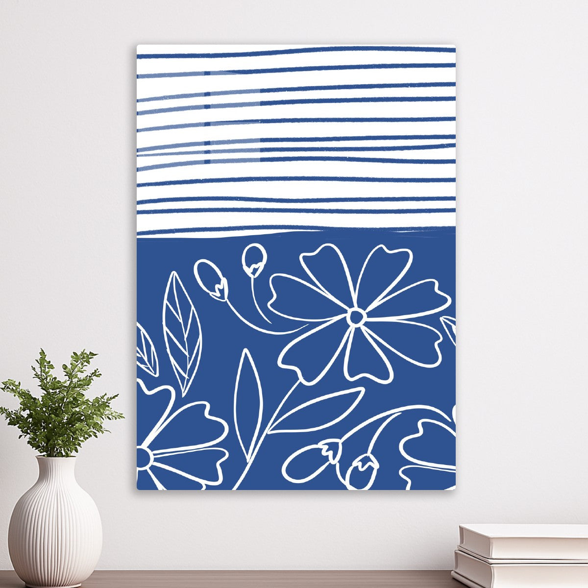 Blue Floral Stripe Pattern