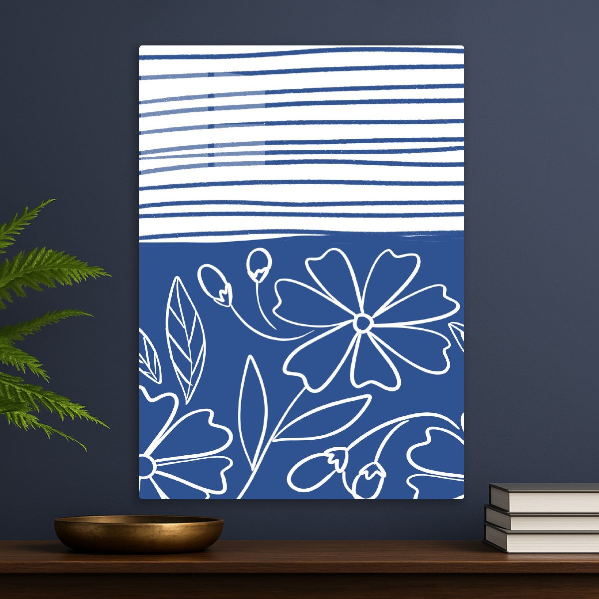 Blue Floral Stripe Pattern