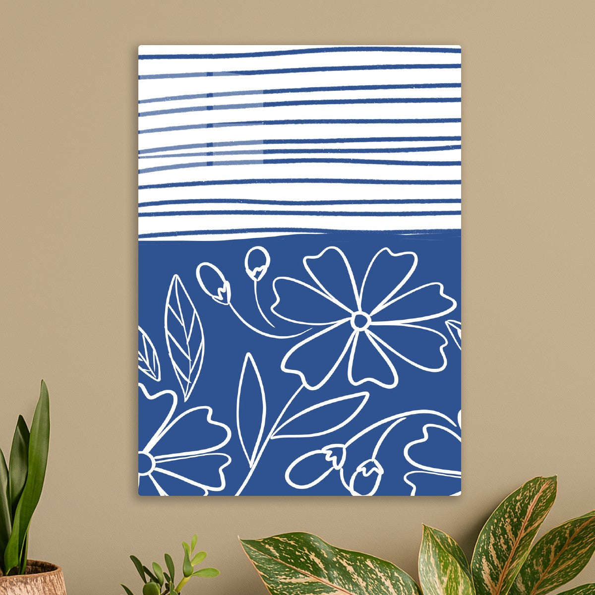 Blue Floral Stripe Pattern
