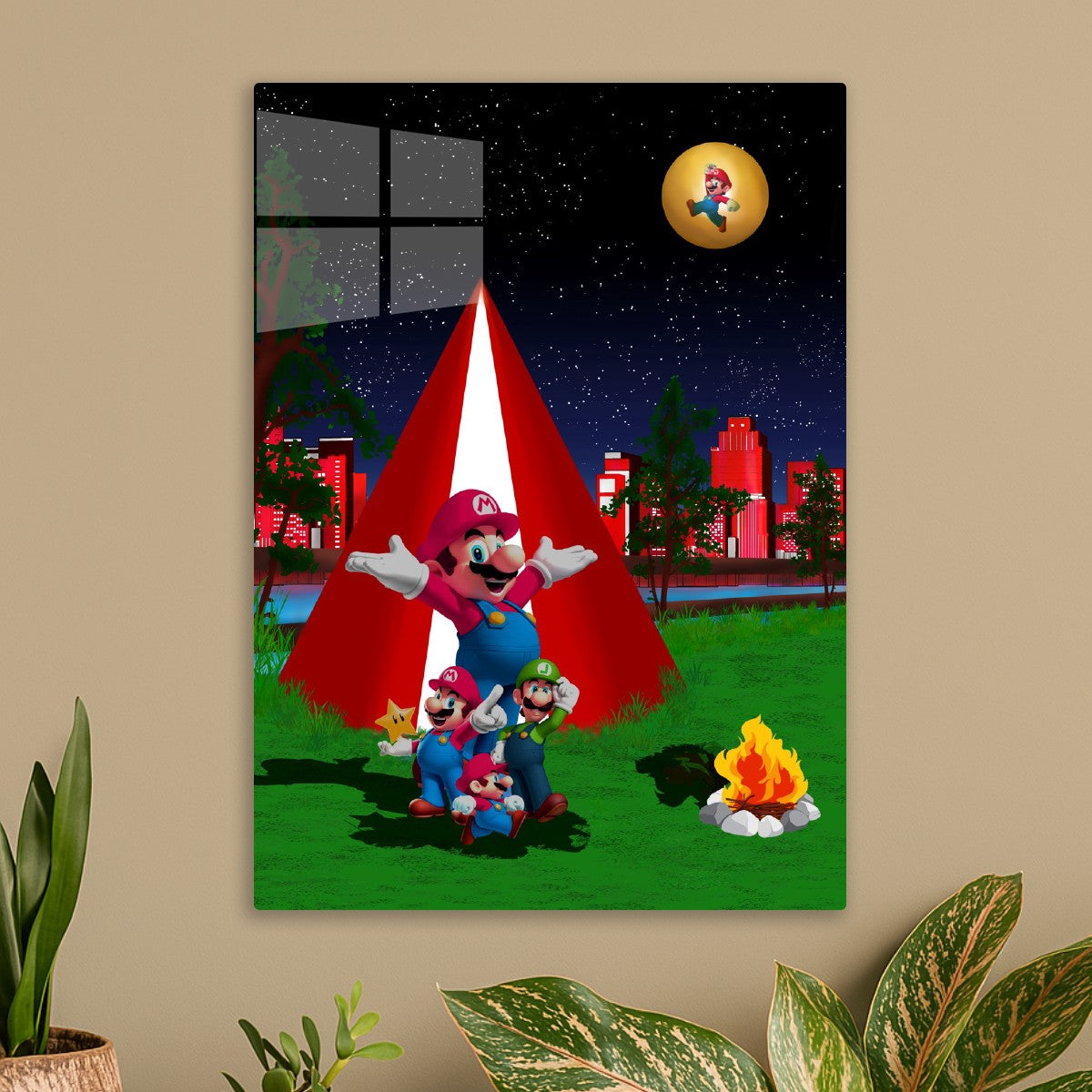 Super Mario camping fire