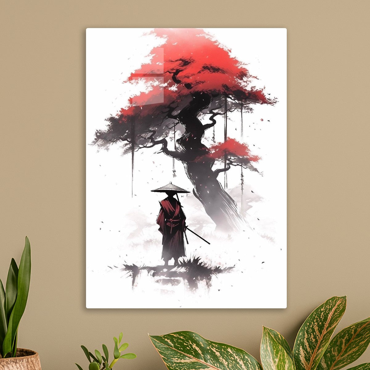 japanese ninja and red tree art