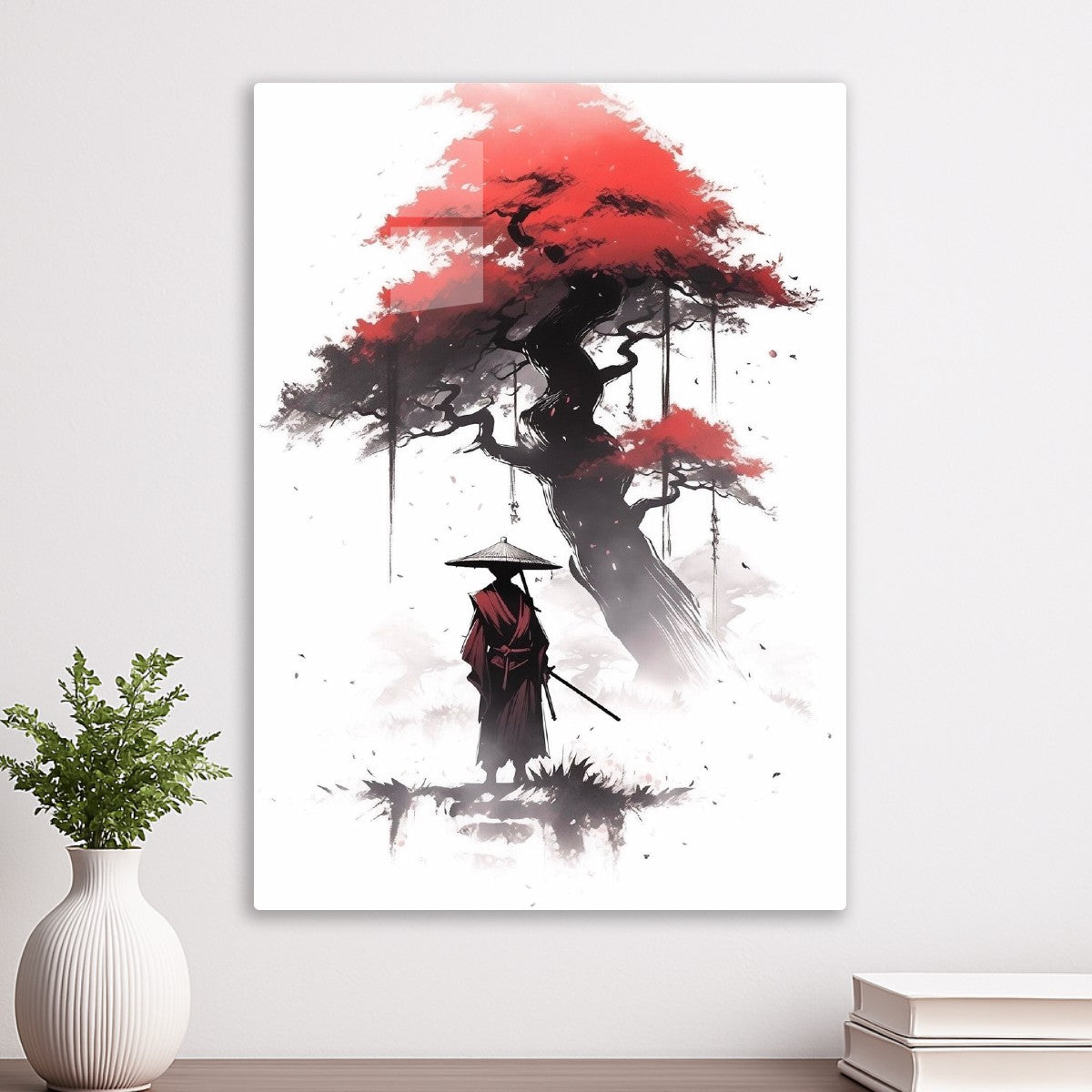 japanese ninja and red tree art