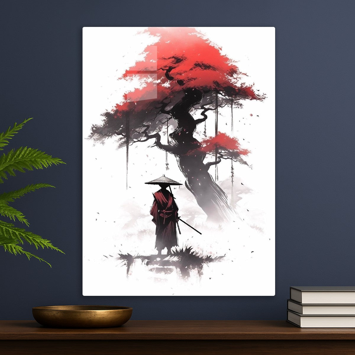 japanese ninja and red tree art