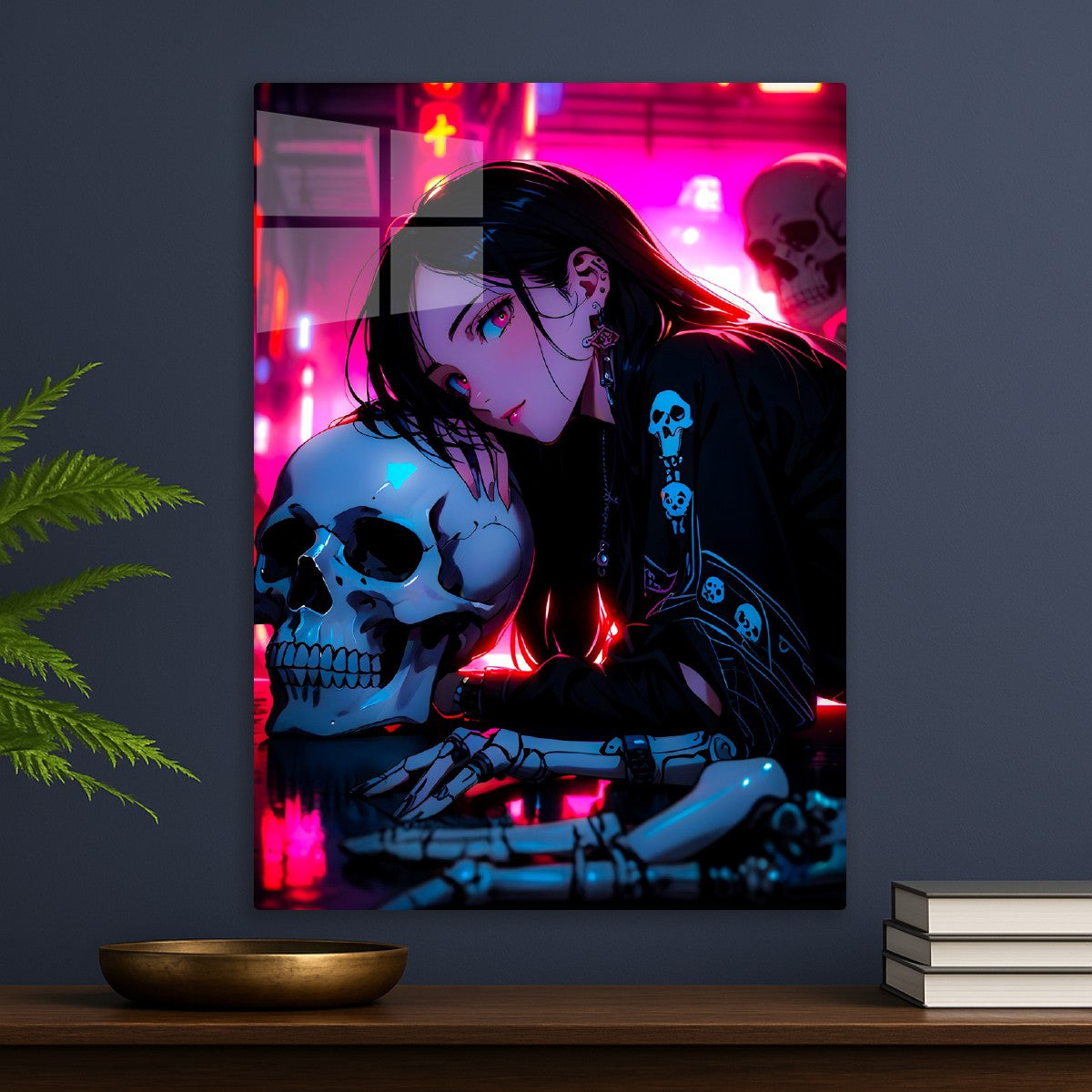 Goth Girl with Skull in Neon