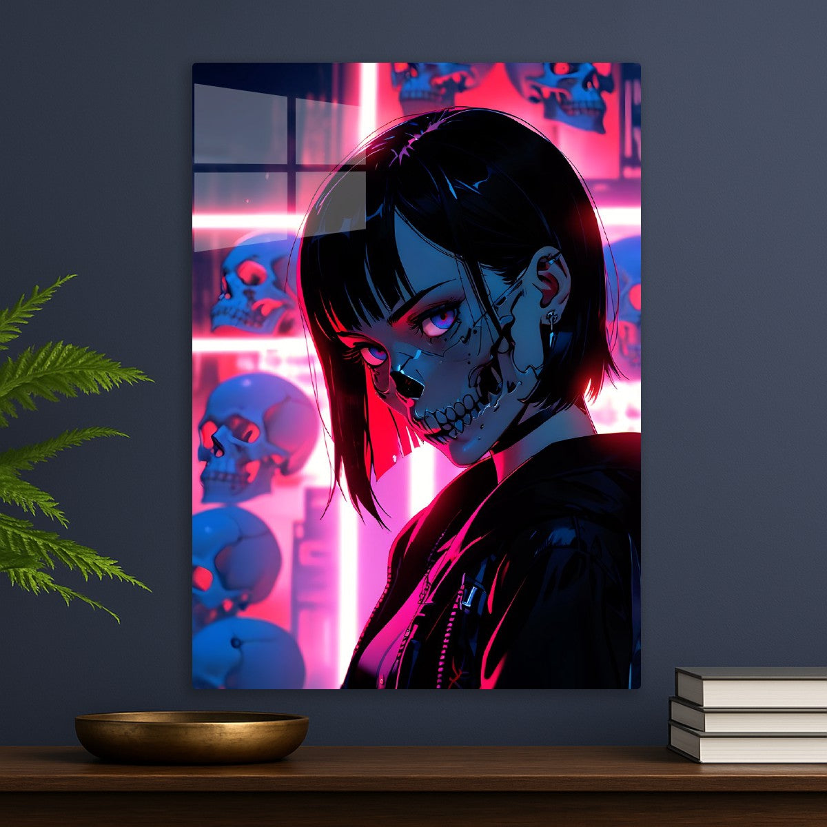 Neon Skull Girl in Darkness