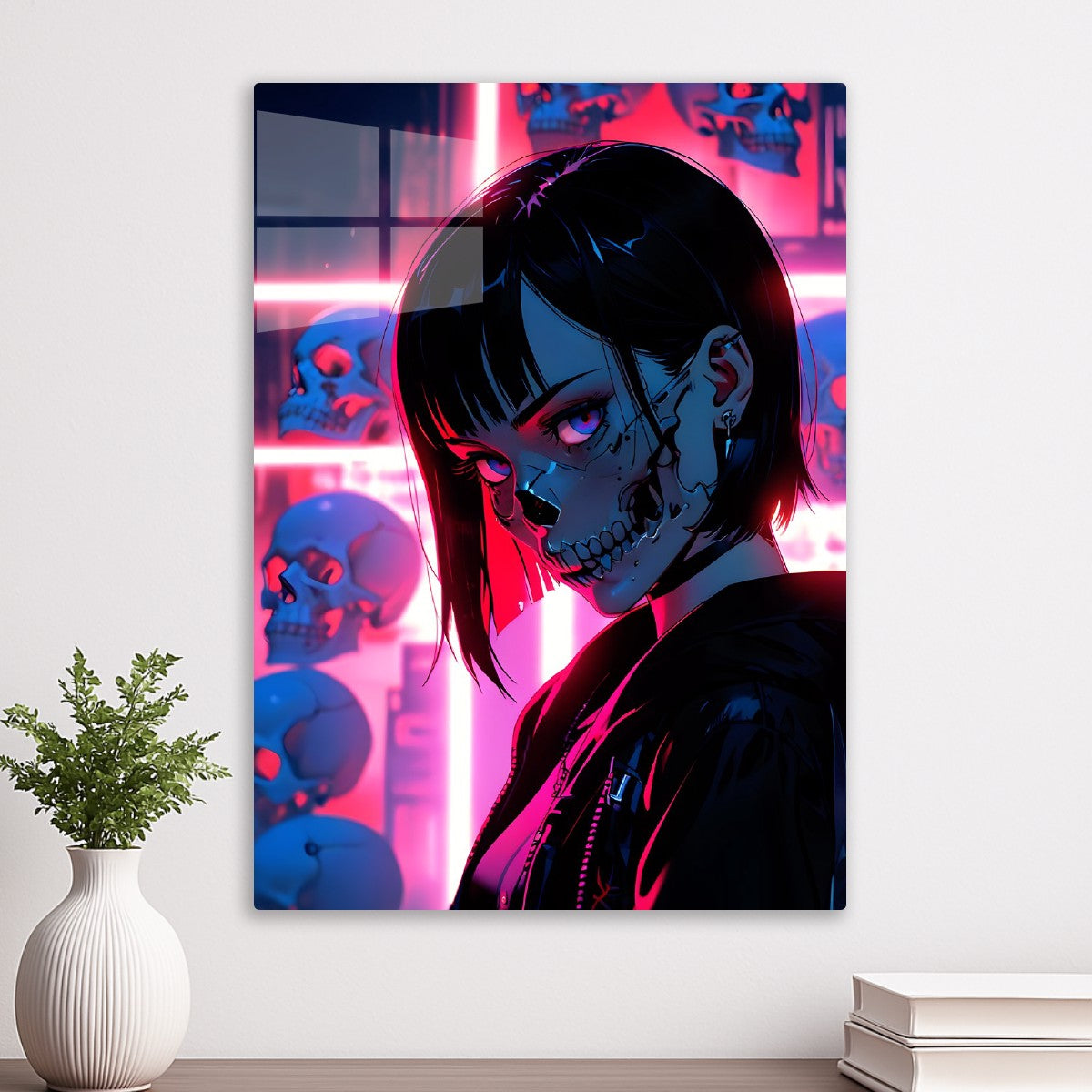 Neon Skull Girl in Darkness