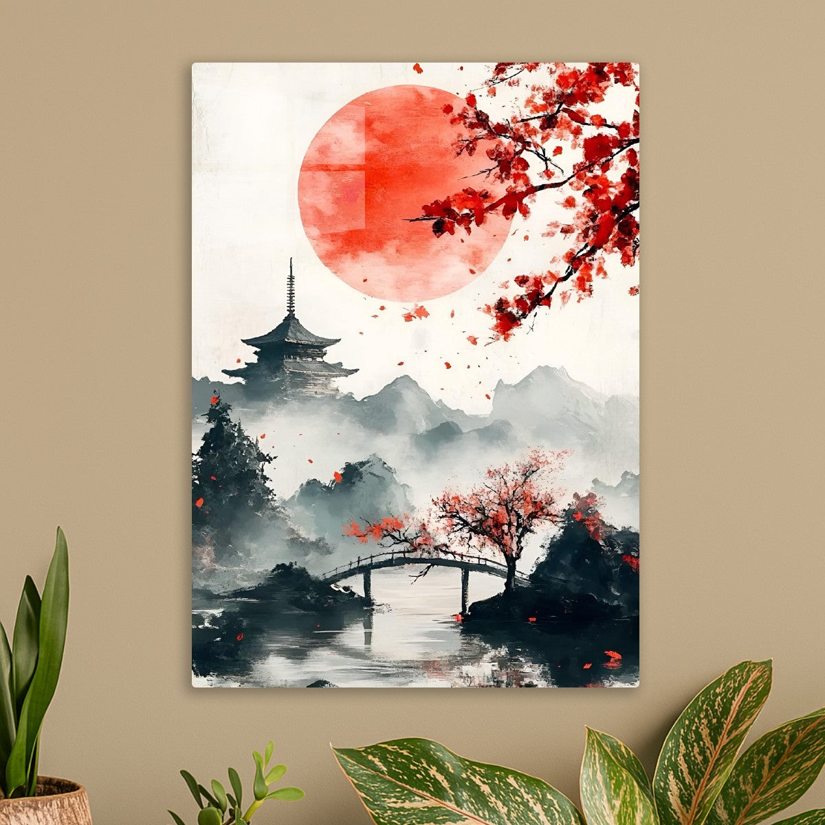 traditional japan and red sun