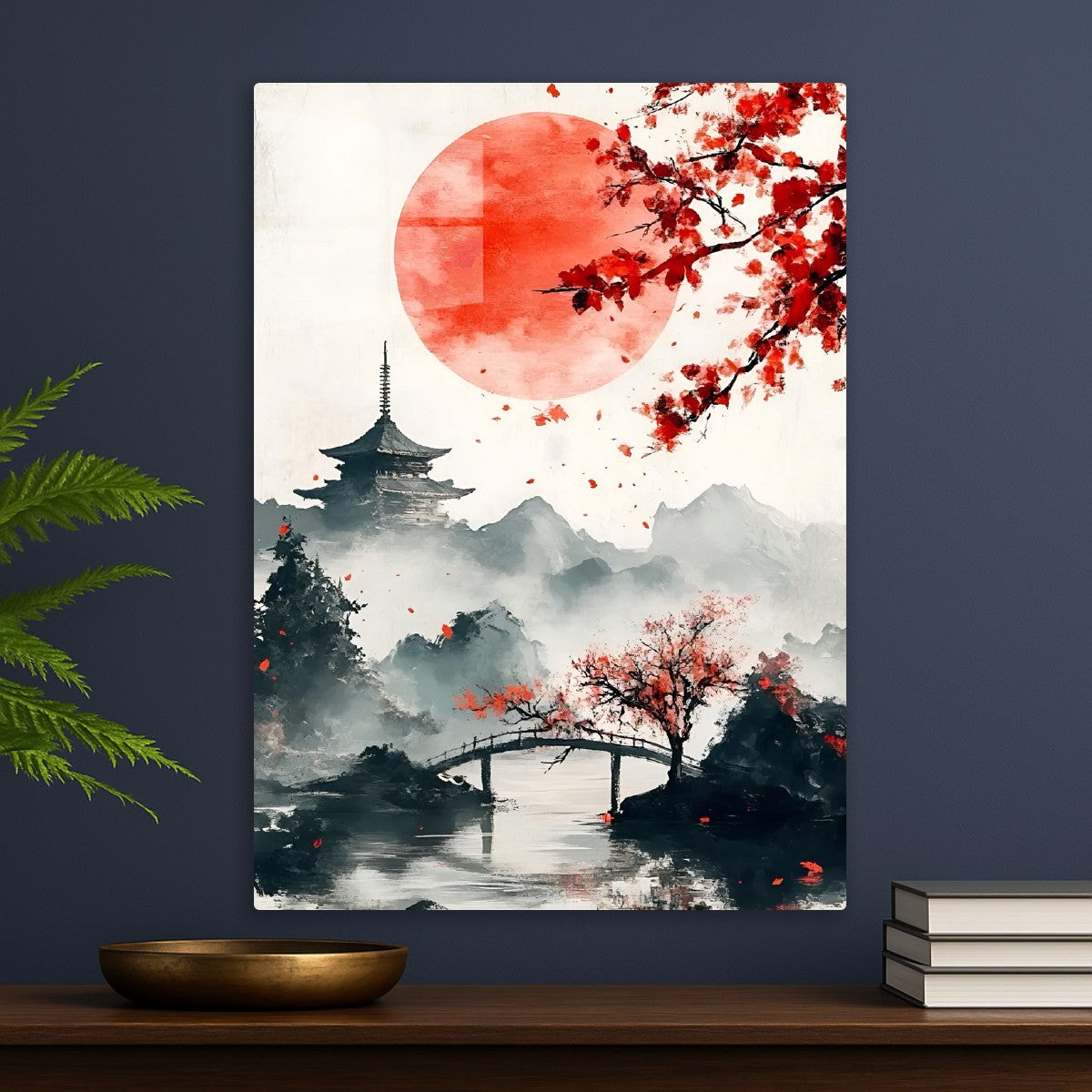 traditional japan and red sun