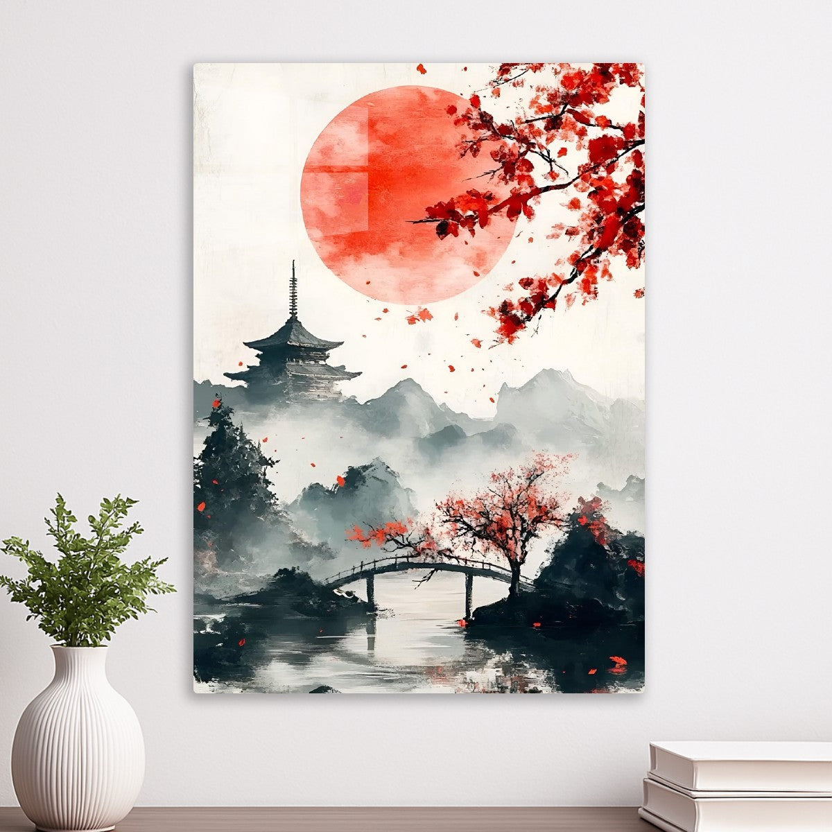 traditional japan and red sun