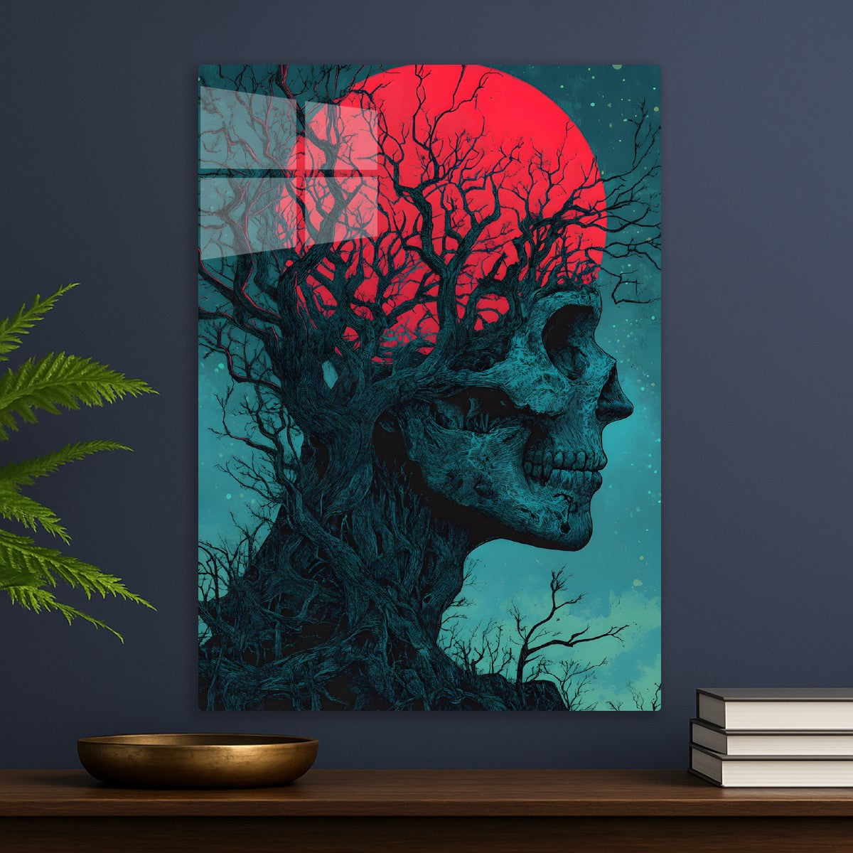 Eclipsed Visage of a red moon skeleton tree