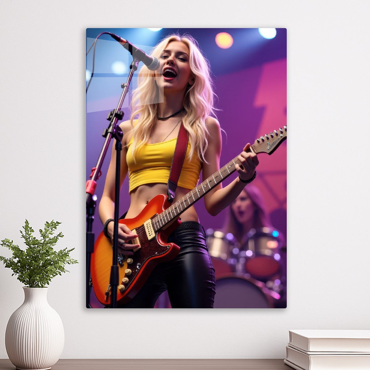 A singer playing a guitar