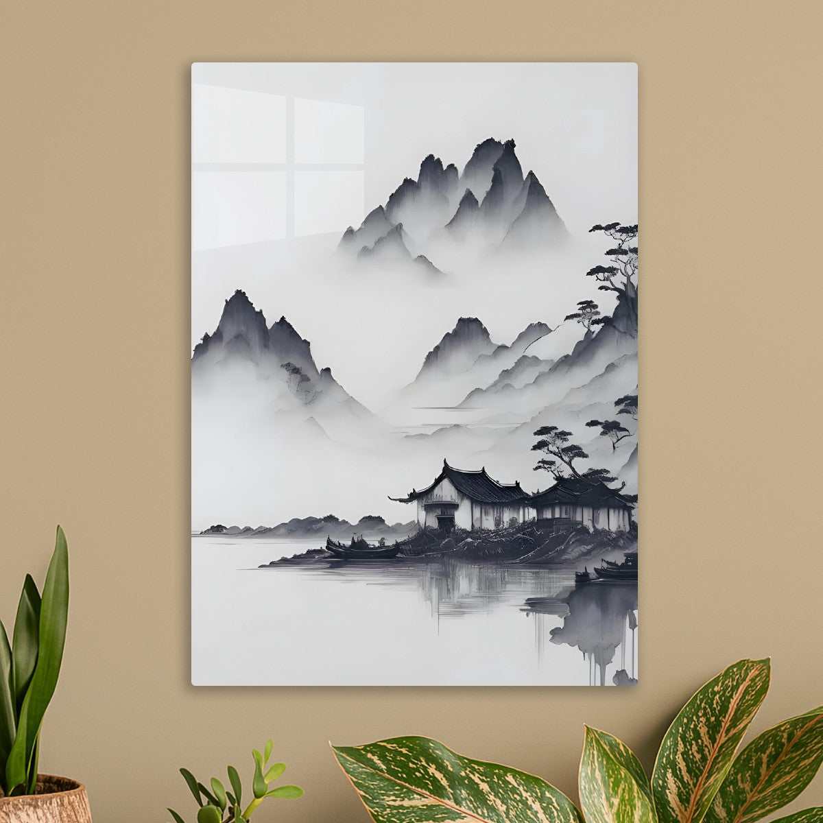 japanese black and white watercolor painting