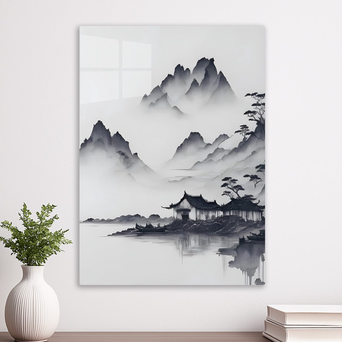 japanese black and white watercolor painting