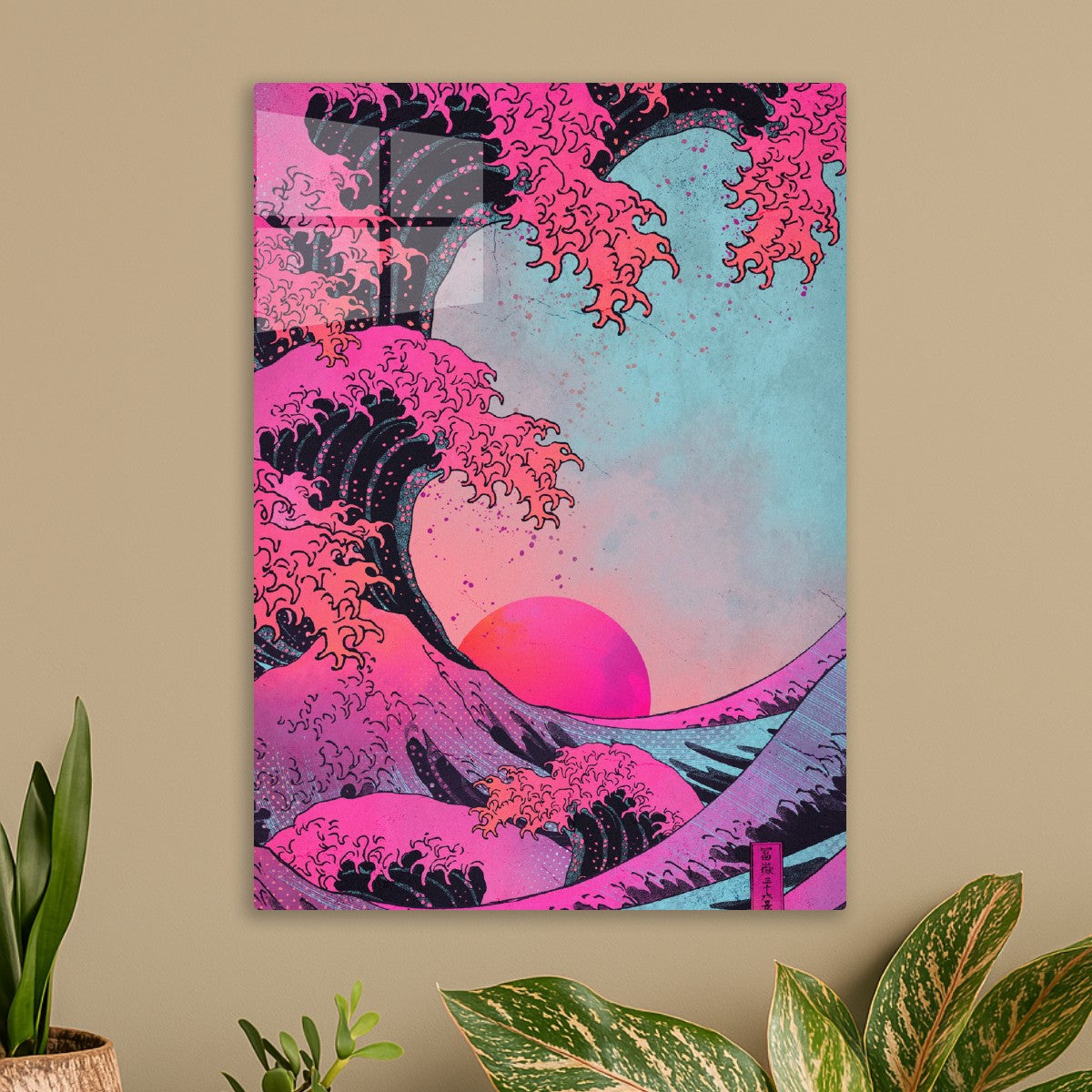 Great Kanagawa wave in pink style