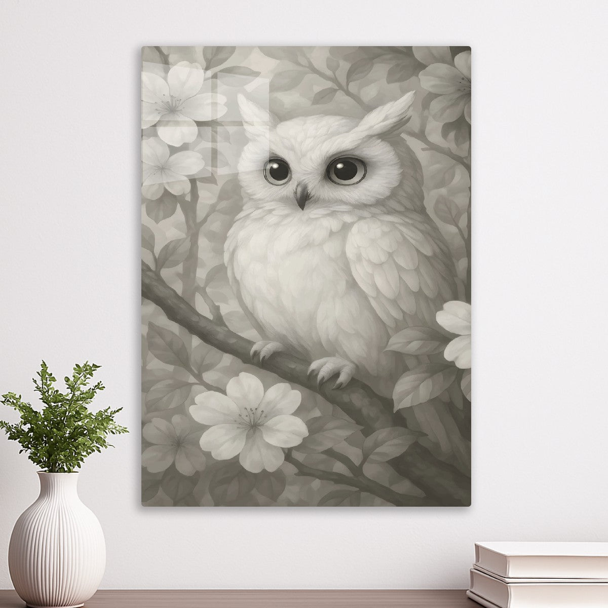 Cute White Owl With Flowers