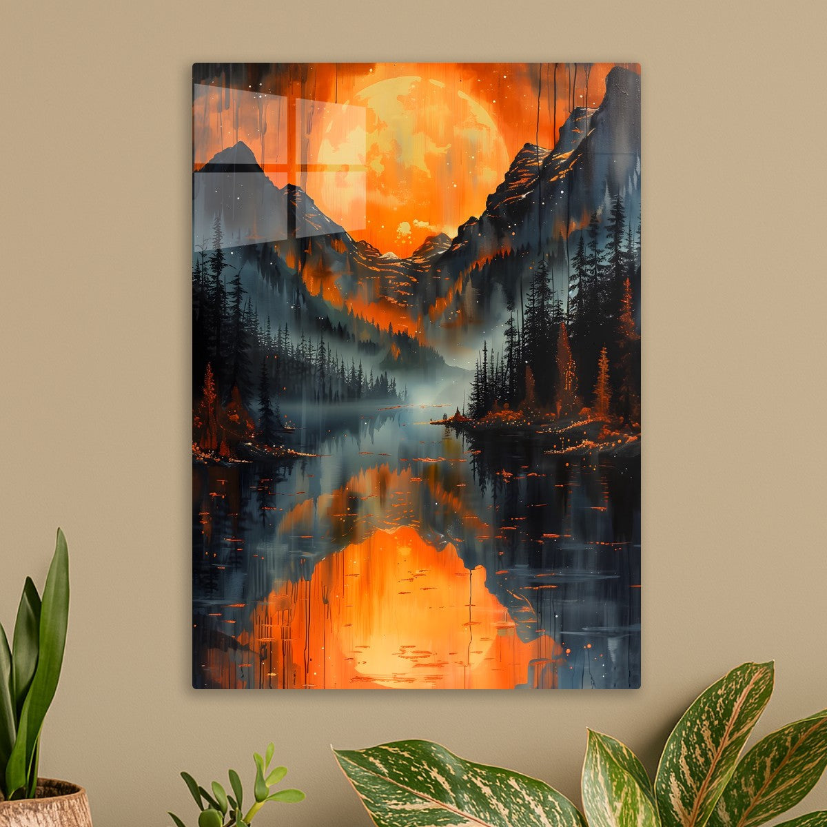 Fiery Moonlit Mountains
