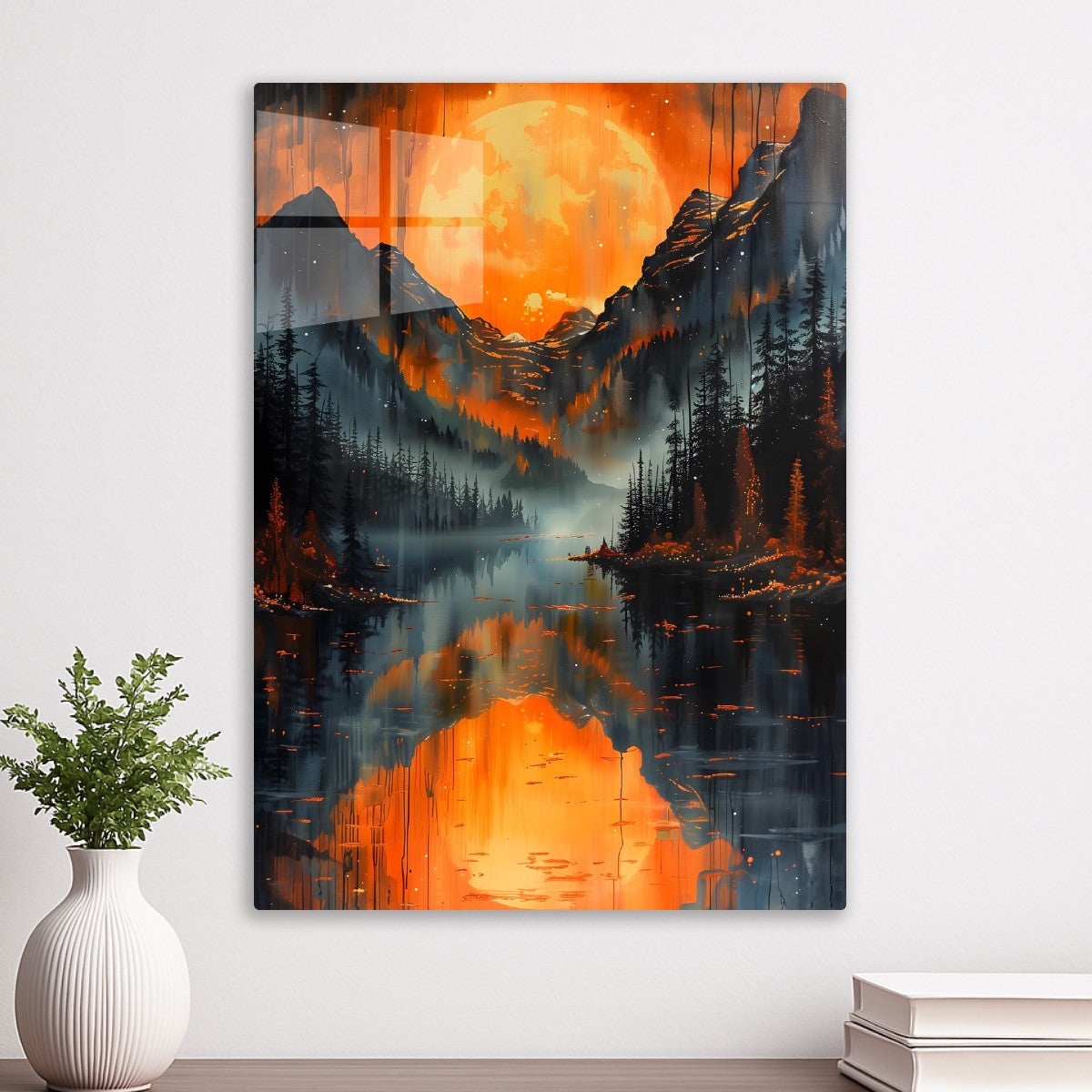 Fiery Moonlit Mountains