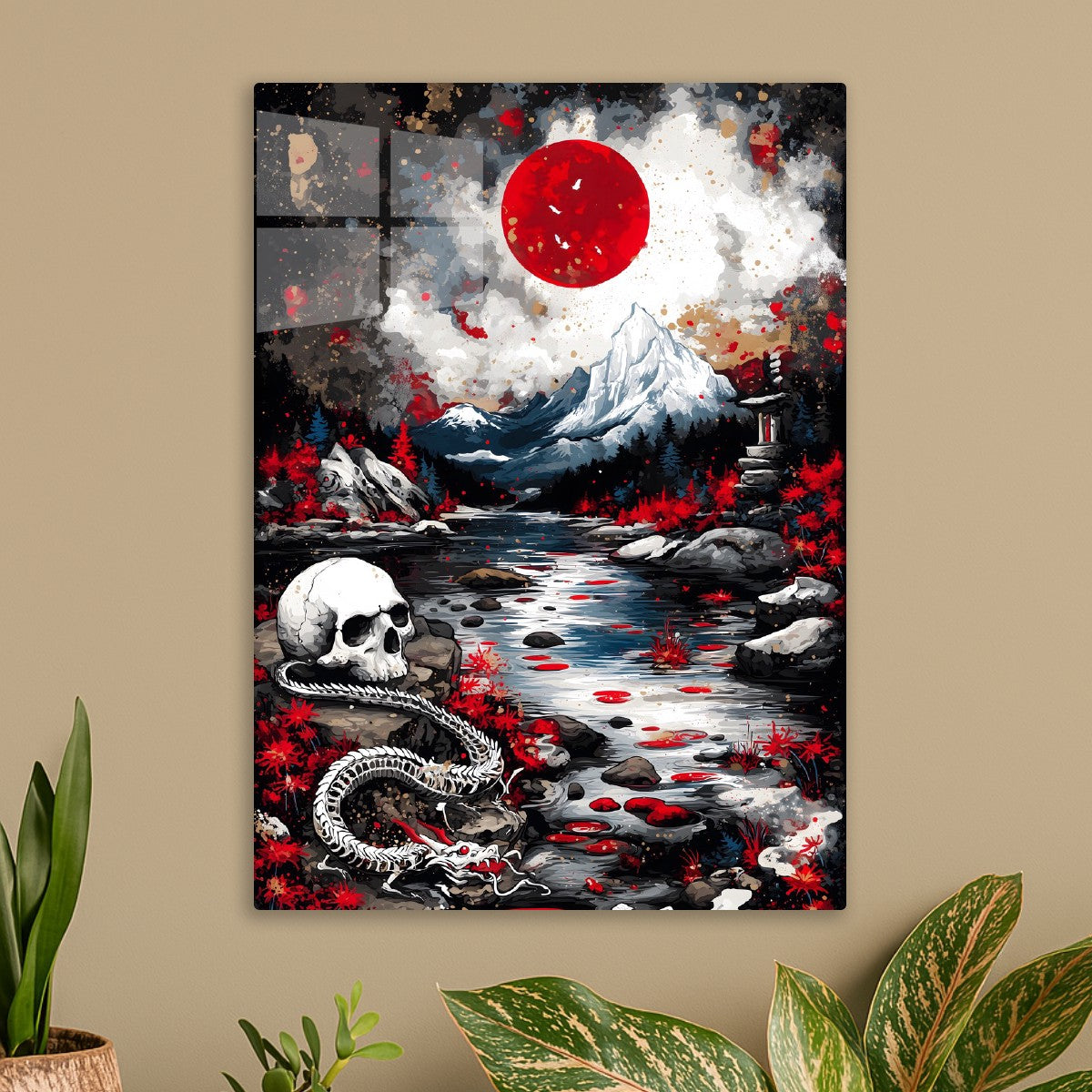 Crimson Moon Over Enchanted River