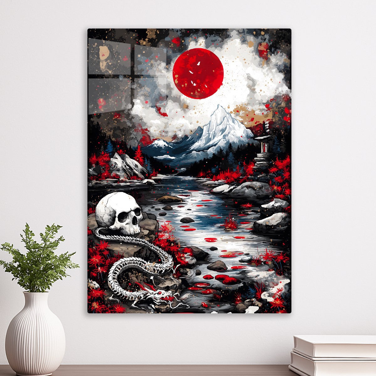 Crimson Moon Over Enchanted River