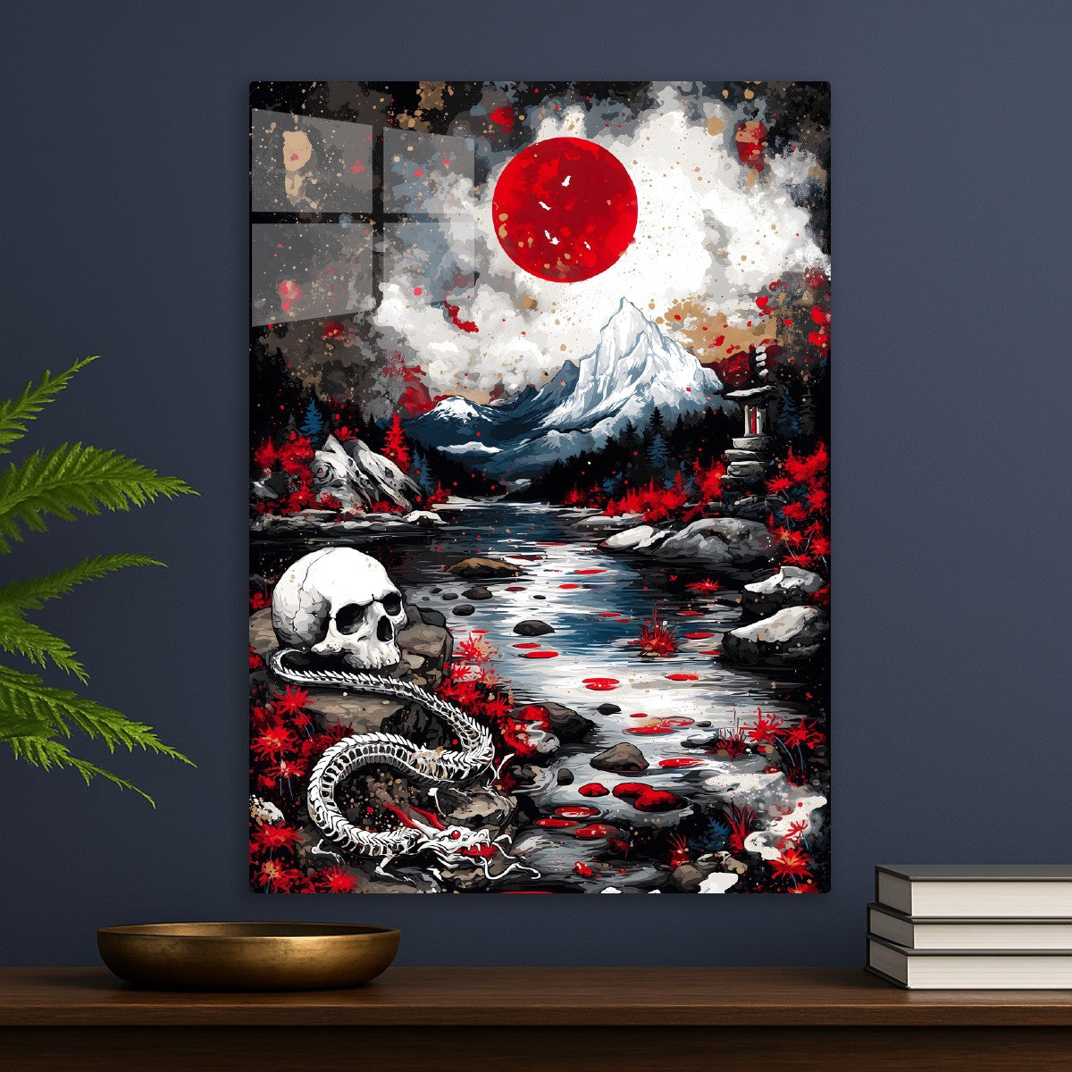 Crimson Moon Over Enchanted River