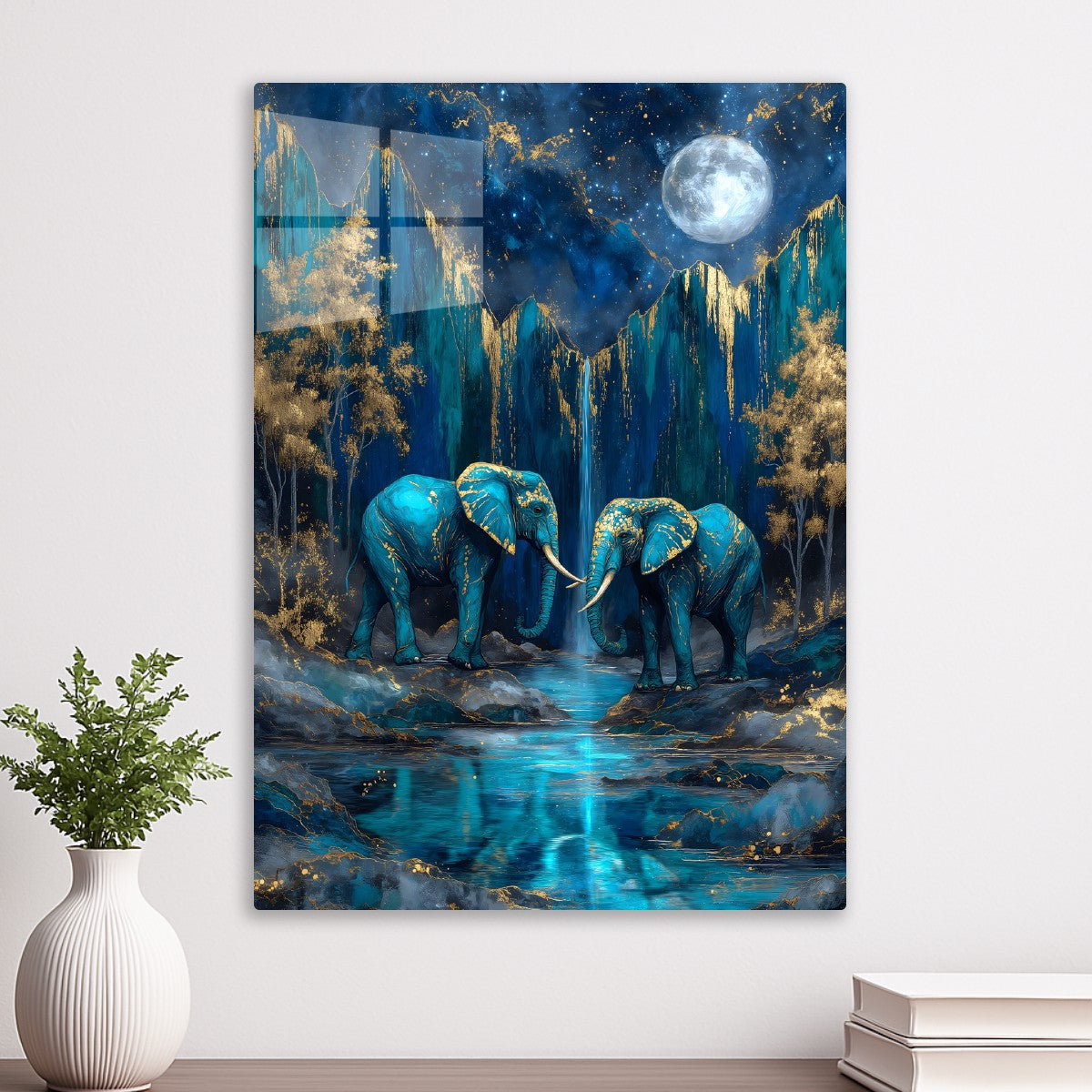 Moonlit Elephants in a Mystical
