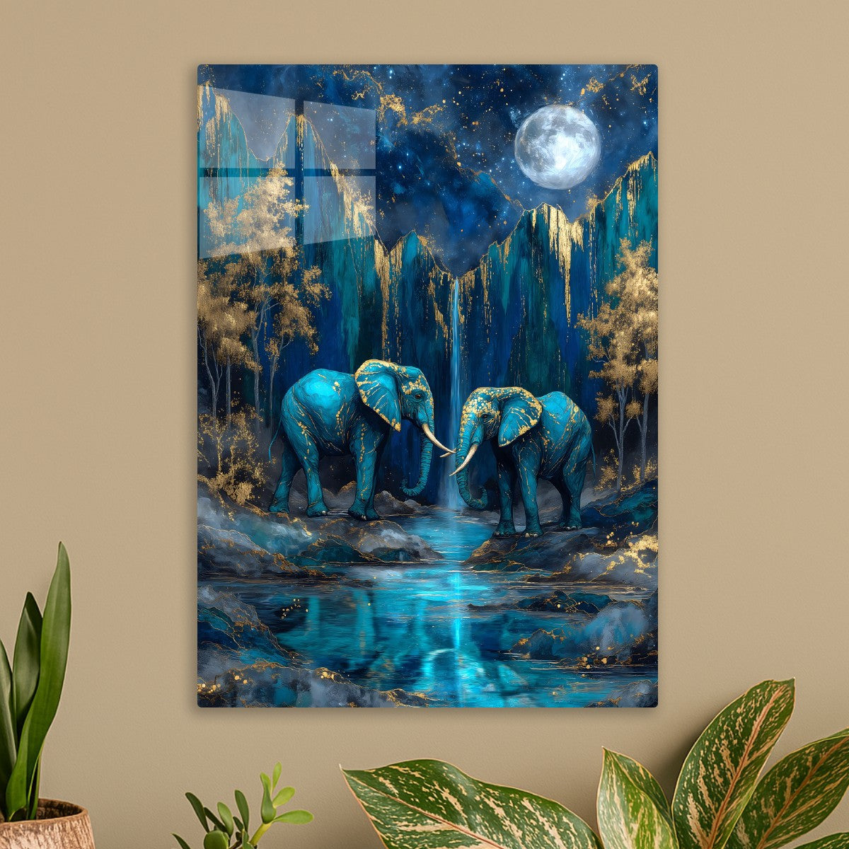 Moonlit Elephants in a Mystical