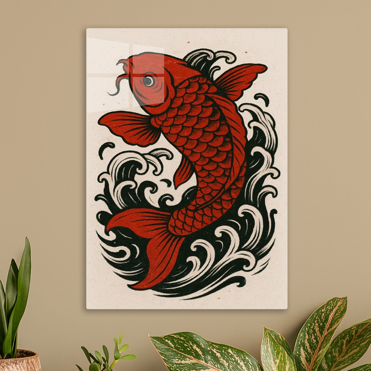 Japanese Red Koi in Black Currents