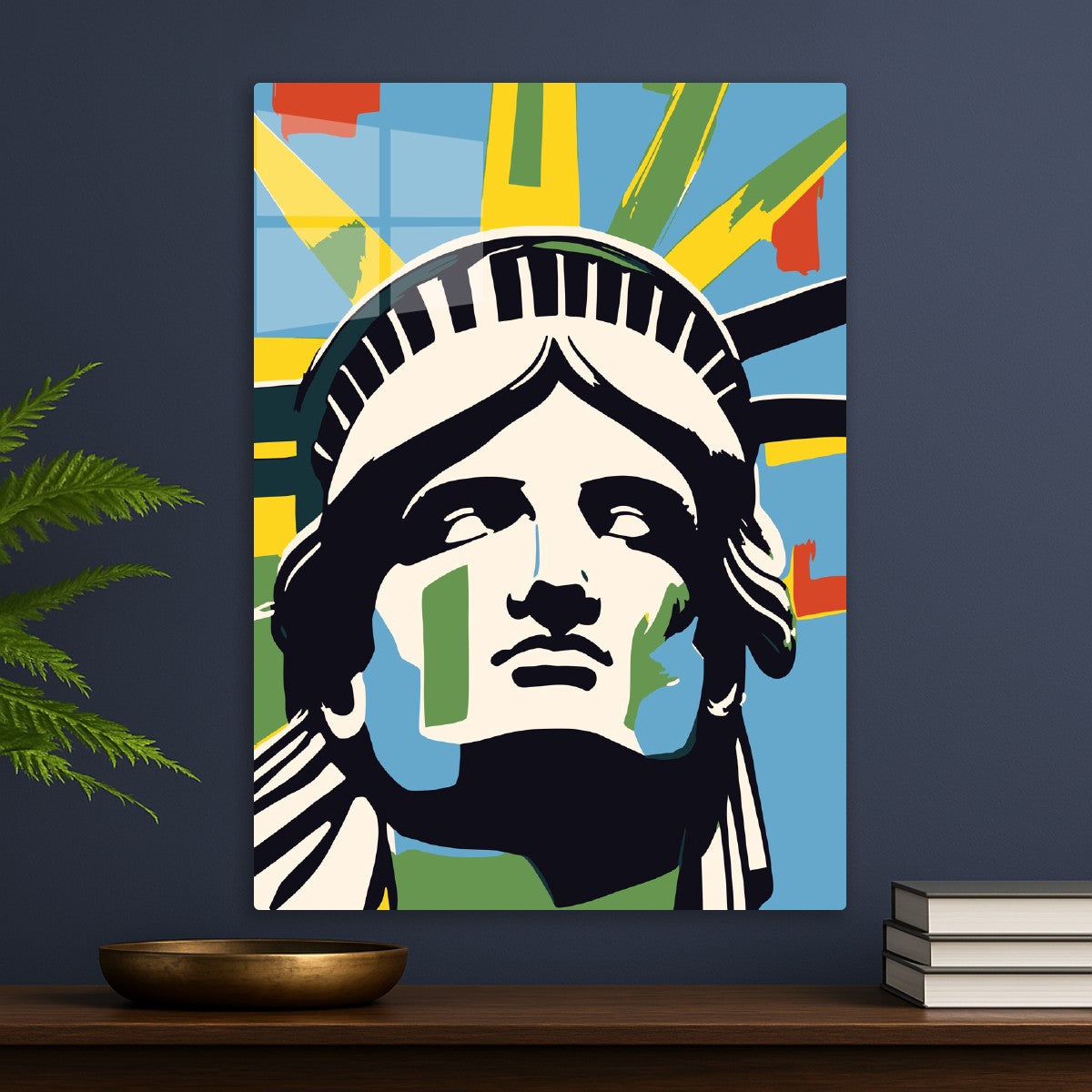 Liberty Statue Blue Retro Art