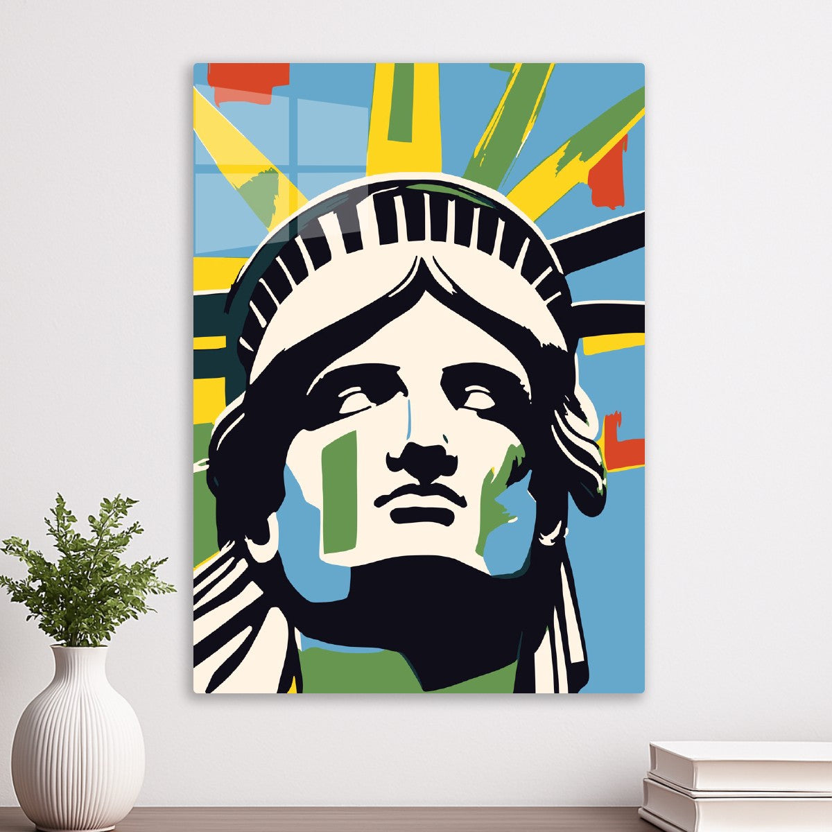 Liberty Statue Blue Retro Art