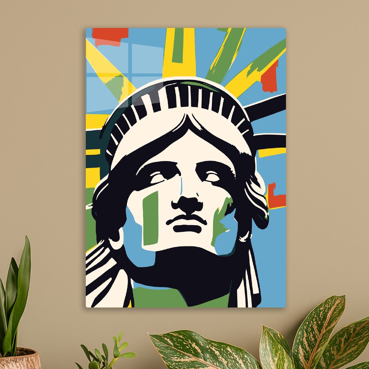 Liberty Statue Blue Retro Art