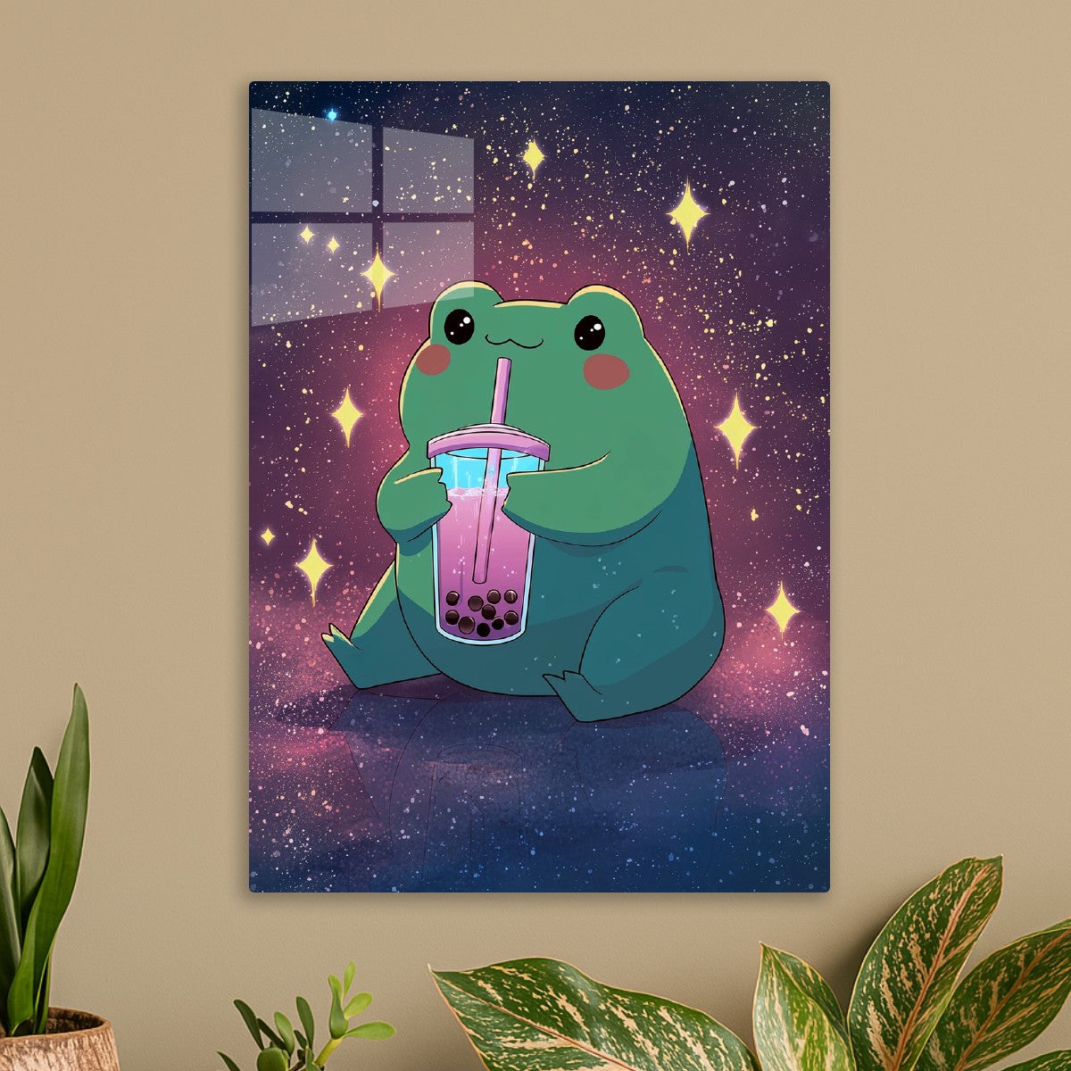 Cartoon Frog drinking bubble tea