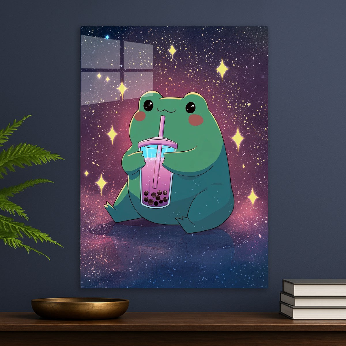 Cartoon Frog drinking bubble tea