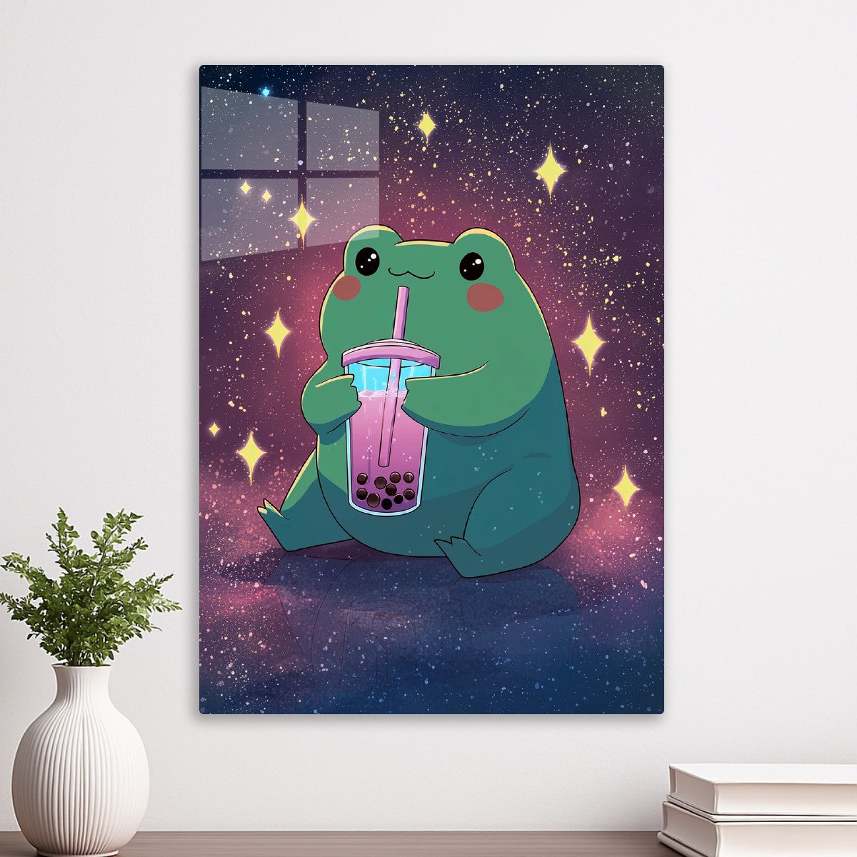 Cartoon Frog drinking bubble tea