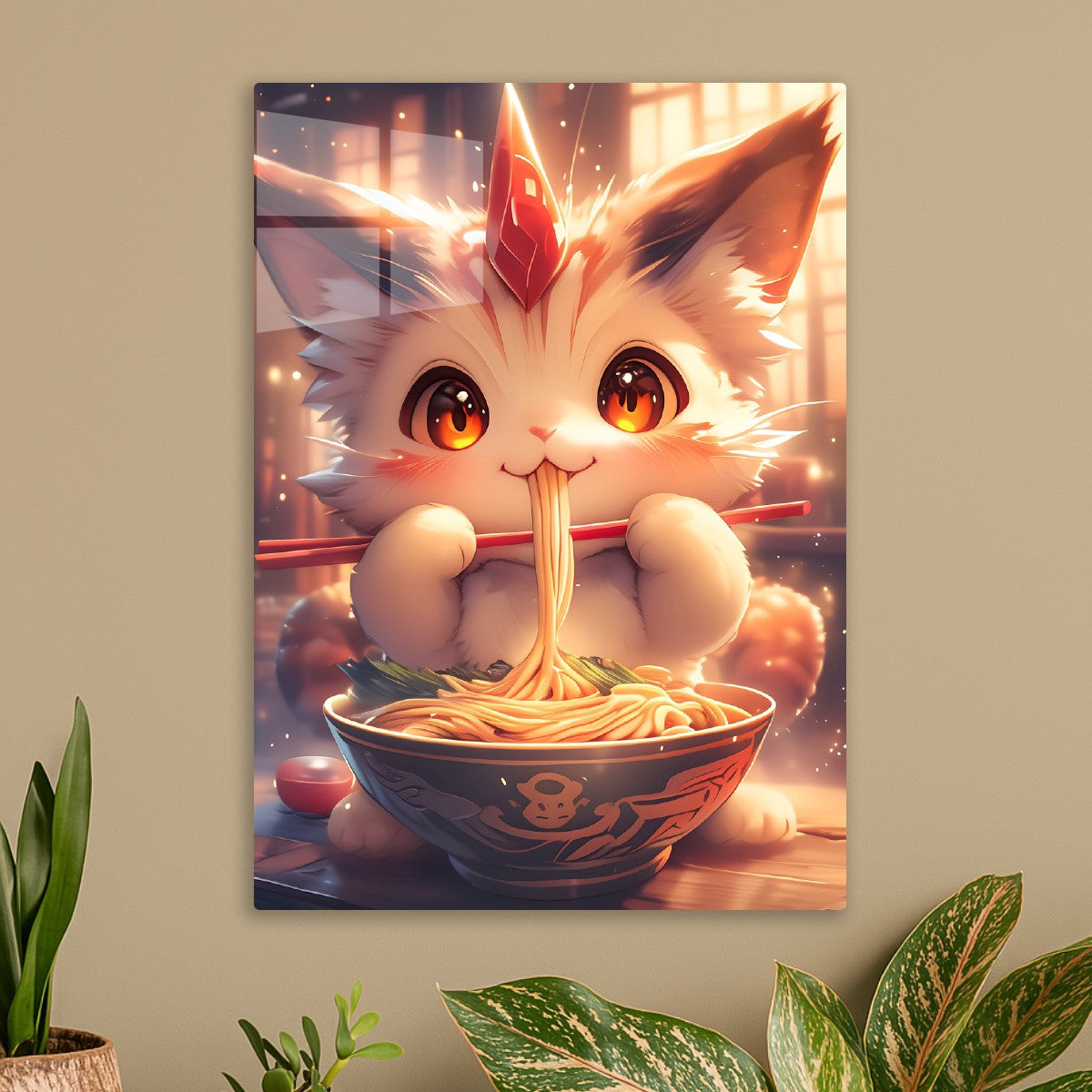 Noodle Feast with Fluffy Unicorn Cat