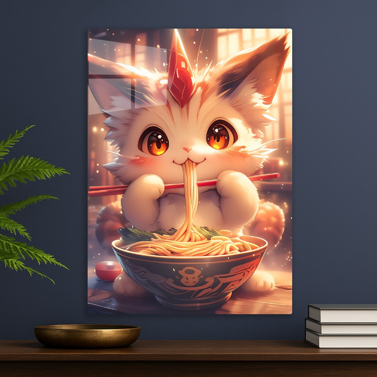 Noodle Feast with Fluffy Unicorn Cat