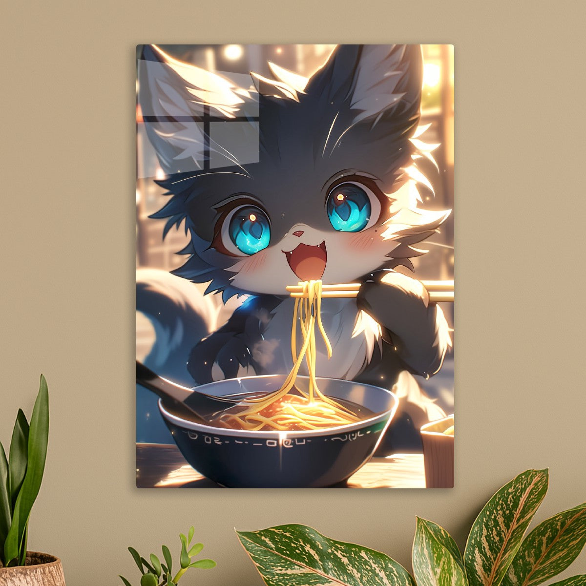 Noodle Feast with Fluffy Cat