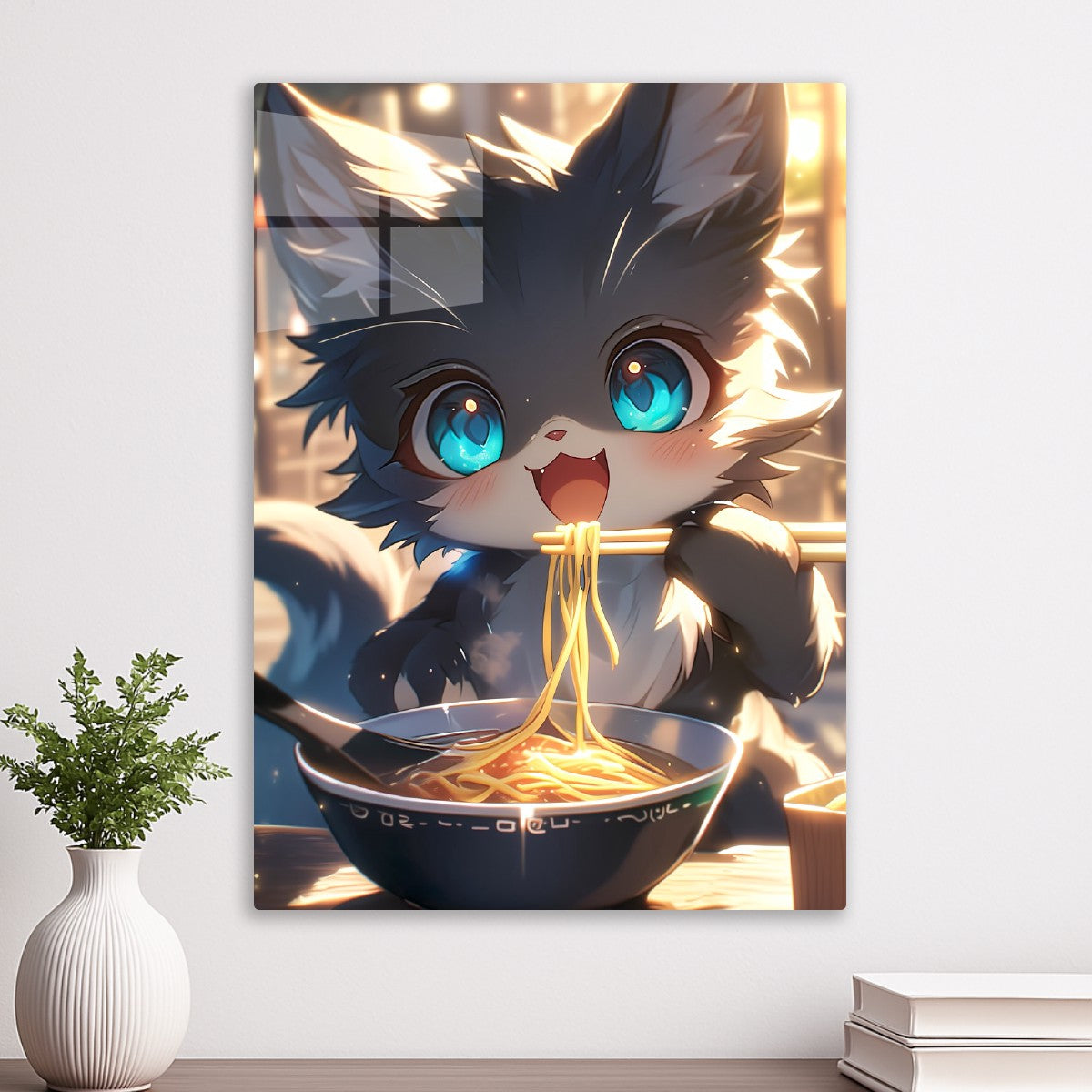 Noodle Feast with Fluffy Cat