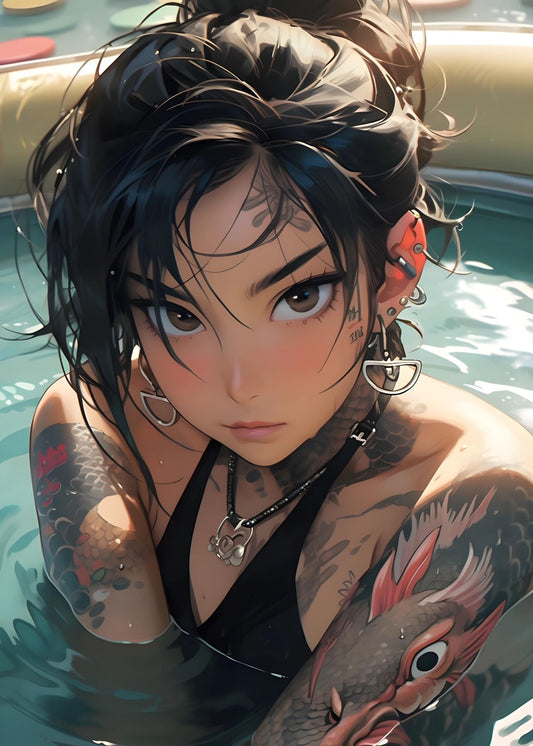 Anime girl swim in pool