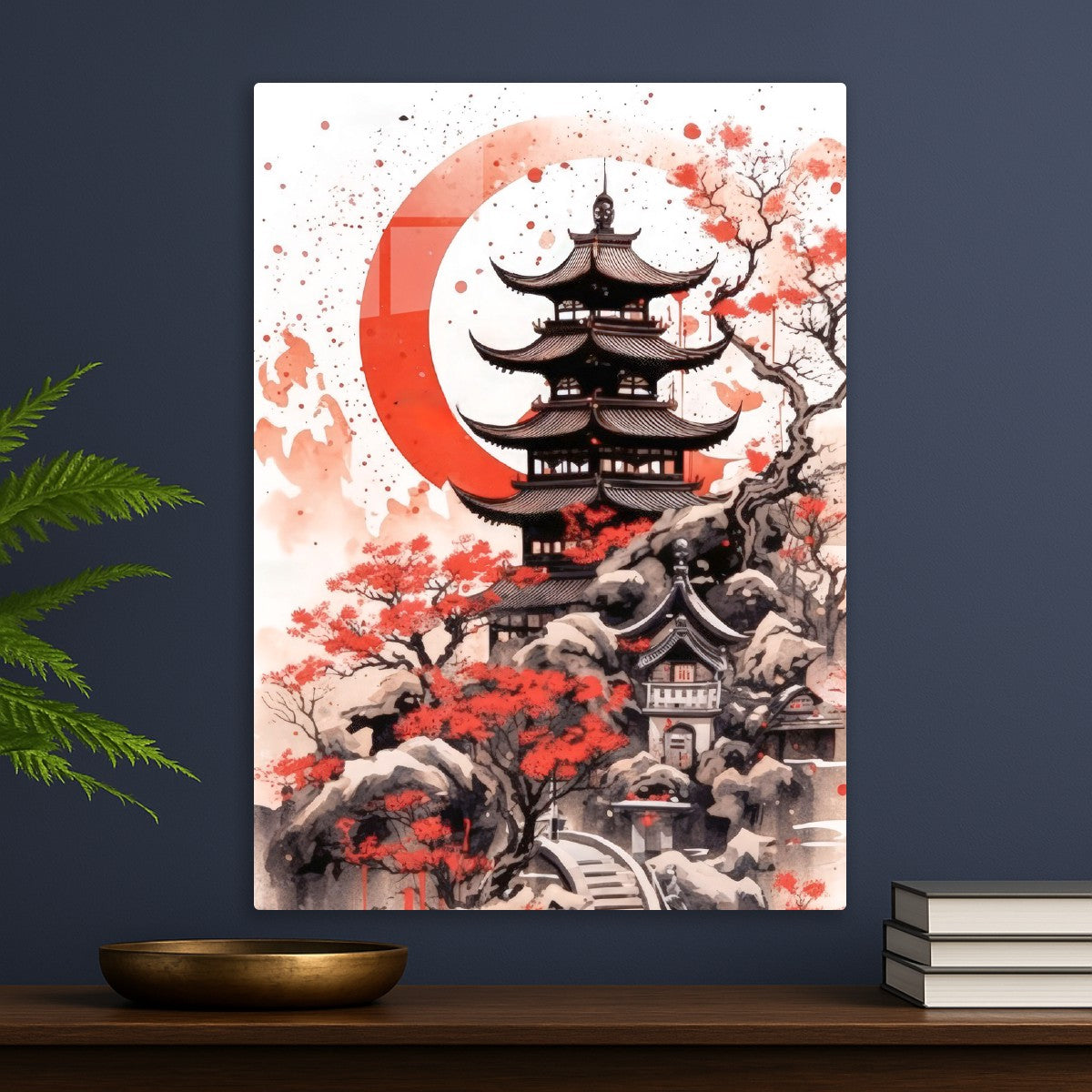 Pagoda Under Crimson Moon