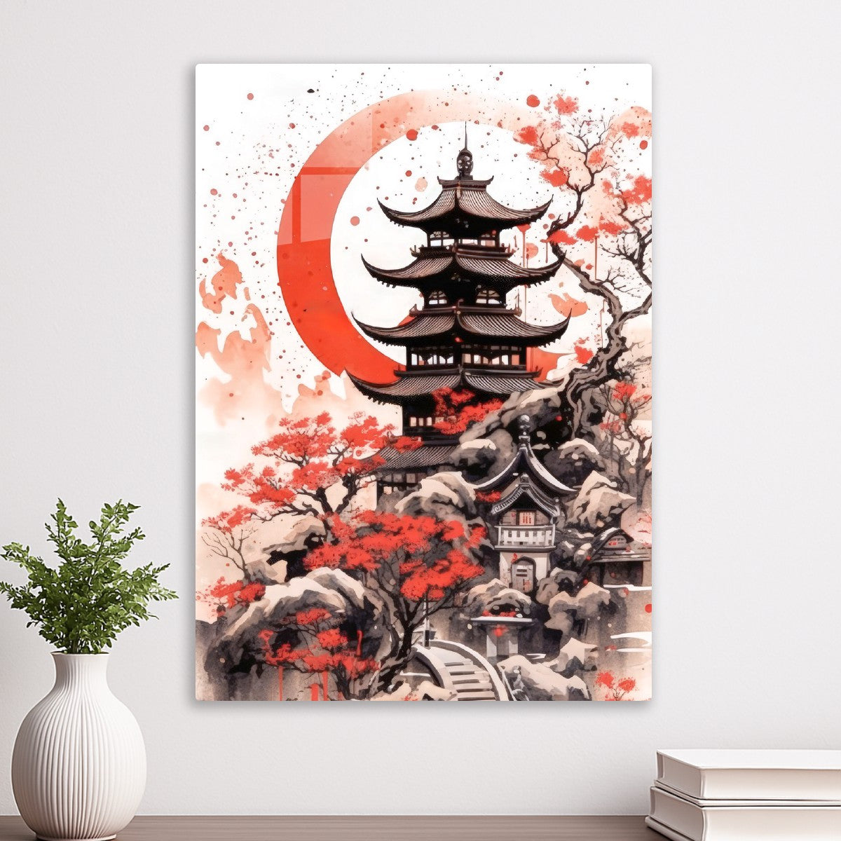 Pagoda Under Crimson Moon