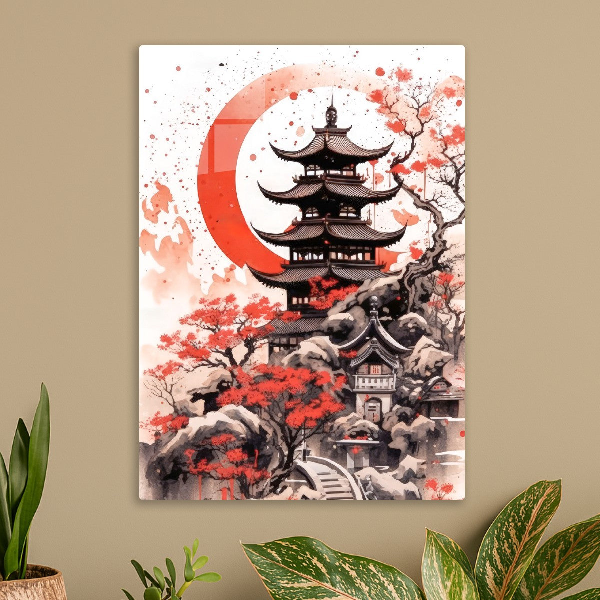 Pagoda Under Crimson Moon