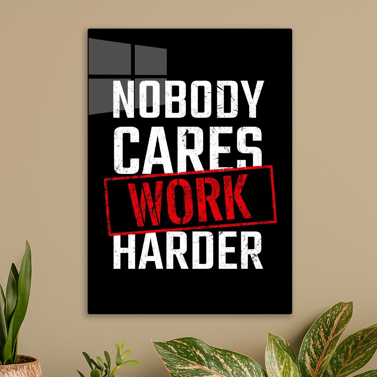 Nobody Cares, Work Harder text art